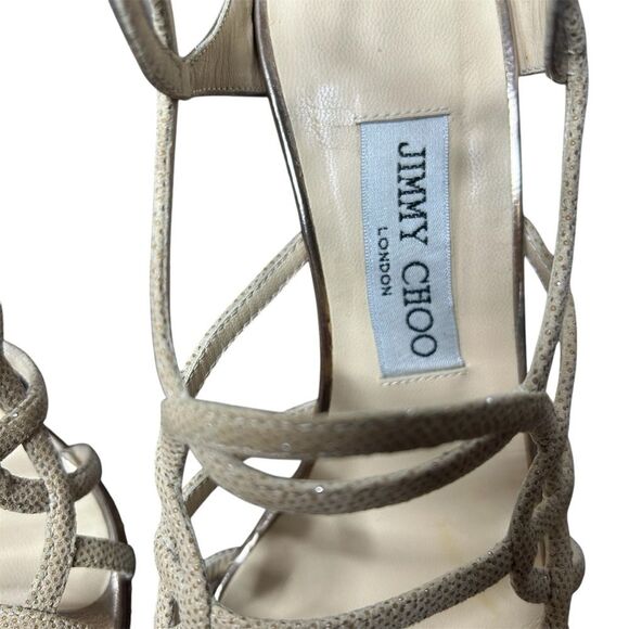 Jimmy Choo Gold Strappy Cage Heel Sandals Size 38 Stilettos - Picture 4 of 7